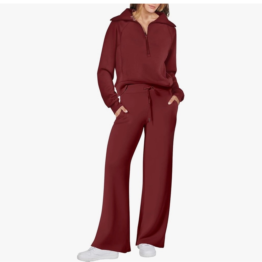 Amazon Women's Wide Leg Lounge Set in Burgundy